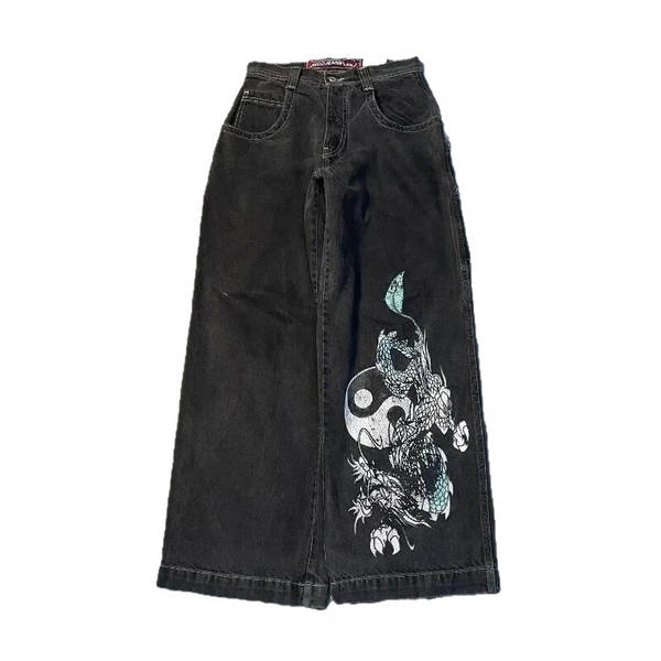 JNCO Y2K Loose jeans masculino padrão hip-hop rua masculino calças largas