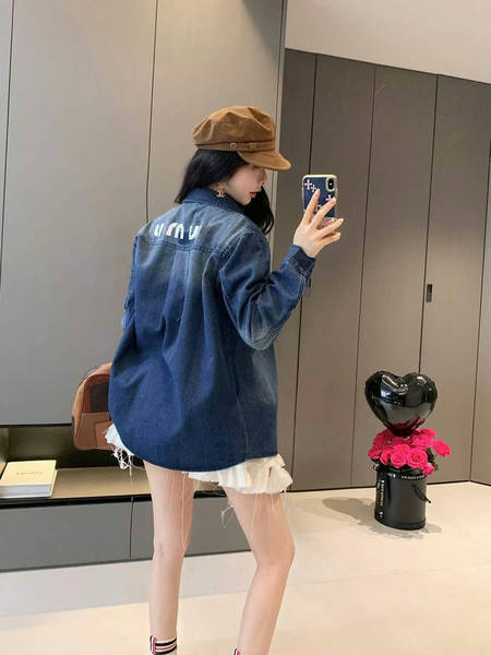 Alta Versão Miu Mulheres Cowboys Camiseta de mangas compridas Mouse T-Shirt Letra Feminino