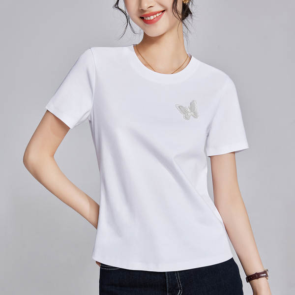 T-Shirt de borboleta gêmeo 2026 novo casaco curto de verão de algodão 1688