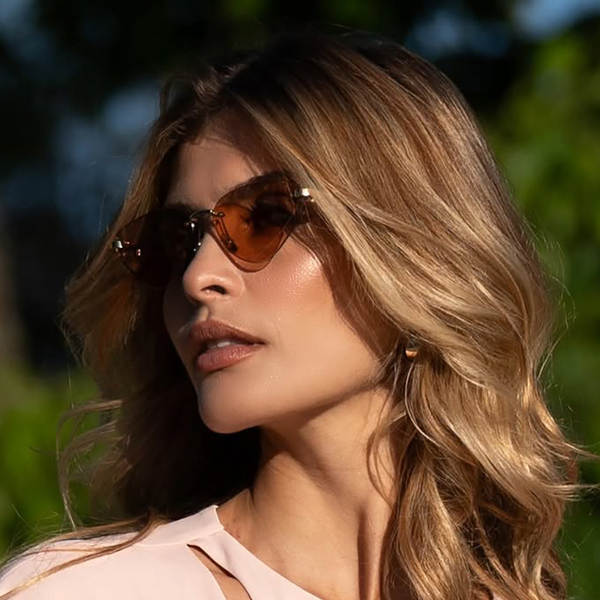 Novo modelo de óculos de sol sem marco triangular avançado sensível à tendência de personalidade óculos de sol feminino anti-ultravioleta