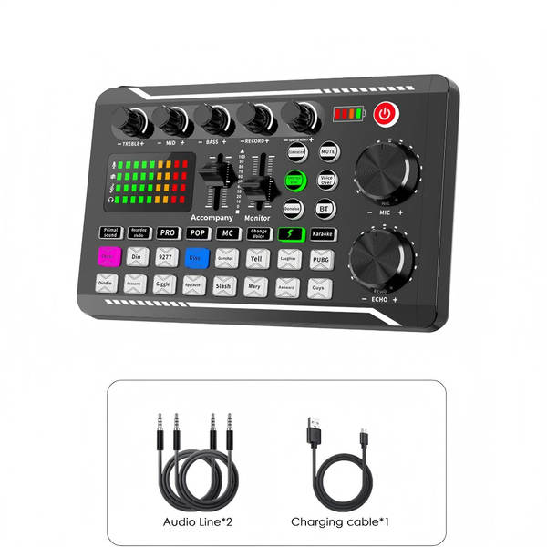Cartão de som inglês F998 microfone V8S transfronteiriço placa de gravação de computador de transmissão ao vivo equipamento de podcast completo