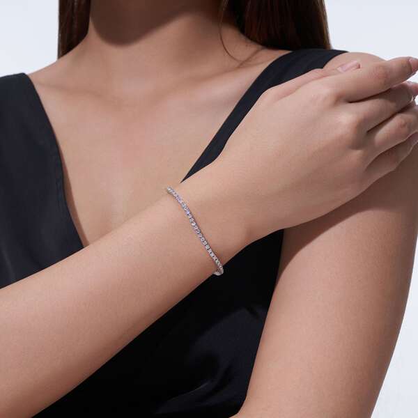 Corrente de Tênis Harém 4 Garras Moissanita S925 Prata Esterlina - Pulseira Unissex em Atacado