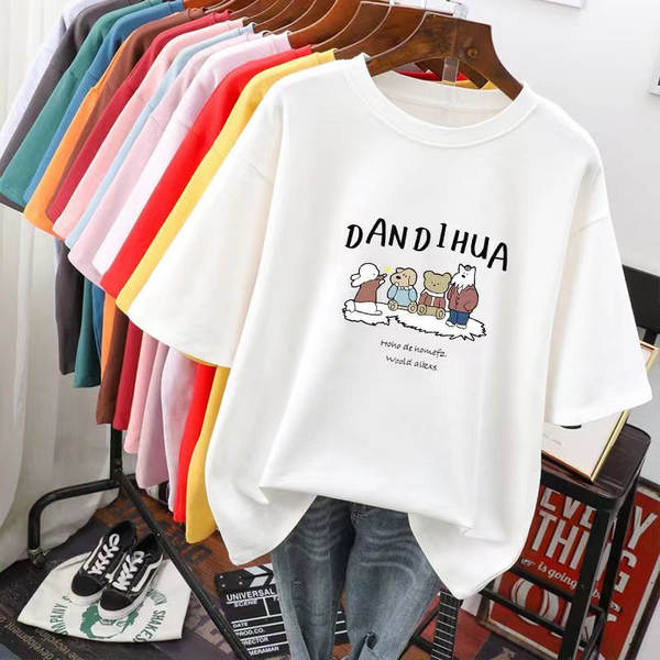 1688 Vestuário de estoque Verão Coréia T-shirt de manga curta para mulheres Vestuário de dois dólares Alibaba rede de atacado