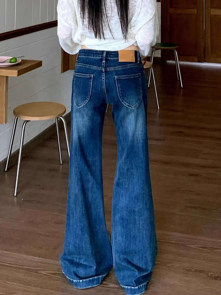 Roupa azul feminina do outono y2k do milênio americano de baixa cintura