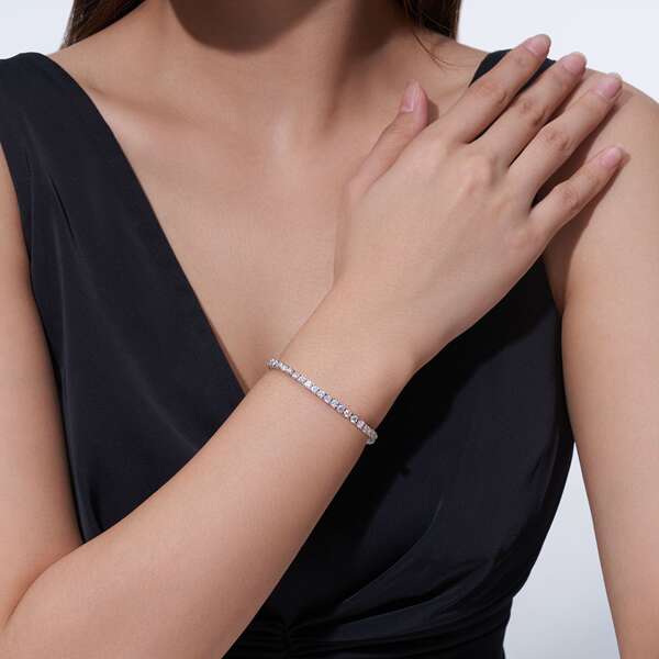 Corrente de Tênis Harém 4 Garras Moissanita S925 Prata Esterlina - Pulseira Unissex em Atacado