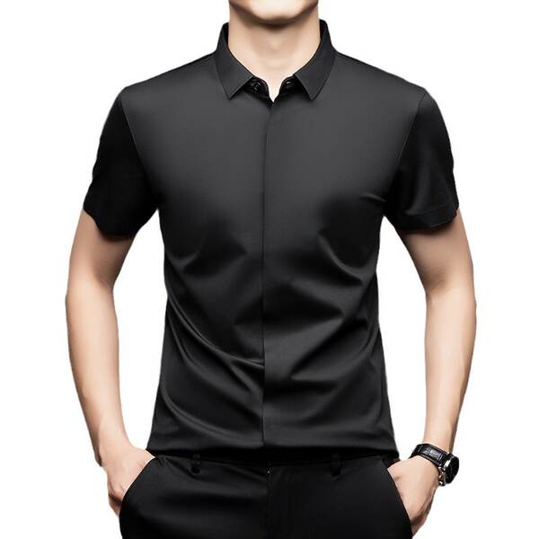 Camiseta de couro curto para homens moda 2026 verão resiliência de negócios de lazer pura camisa de gelo para homens
