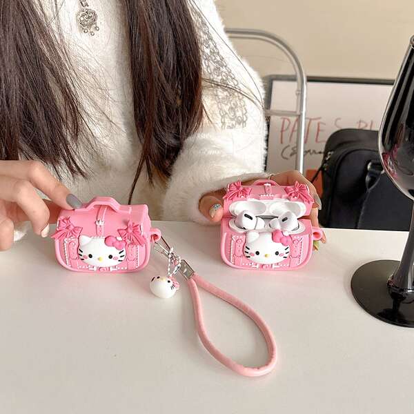 Bolsa de documentos fofa Hello Kitty rosa para AirPods 1/2 capa de proteção para fones com alça AirPods 3 soft pro 2