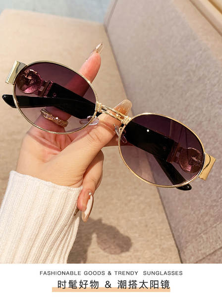 Óculos de sol ovalado fashion 2025 feminino estilo europeu americano ins xiaohongshu óculos escuros metal trendy masculino