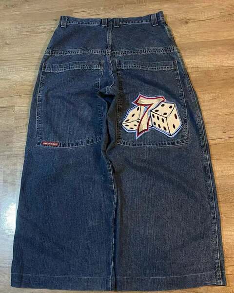 Transfronteiras JNCO Y2K Loose jeans masculino padrão hip-hop rua home homem calças largas
