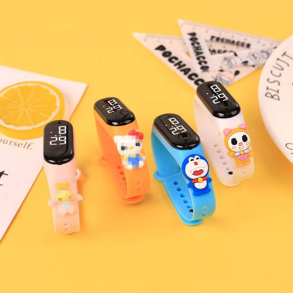 Hot-selling estudante desenho animado bonito anel de luzes brancas LED boneco relógio menino menina natação impermeável toque de relógio