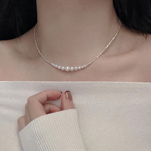 S925 Prata pura de prata quebrada de água doce natural pérola colar colarinho feminino de centenas de peças de luxo de luxo avançado