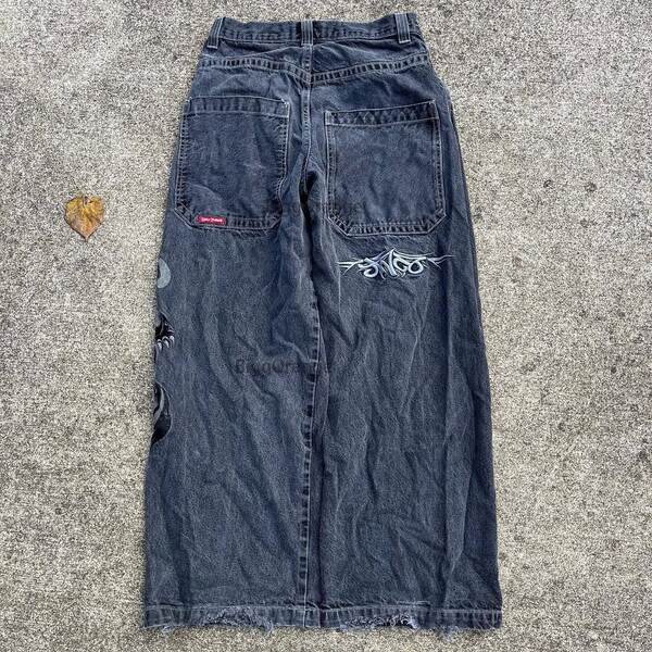 JNCO Y2K Loose jeans masculino padrão hip-hop rua masculino calças largas