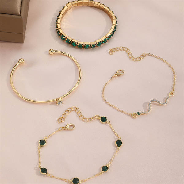 Transfronteiriço europeu-americano de moda verde avó diamante luxuoso luxuoso luxuoso luxuoso luxuoso 4 peças de alta sensibilidade serpente luxuoso metal luxuoso