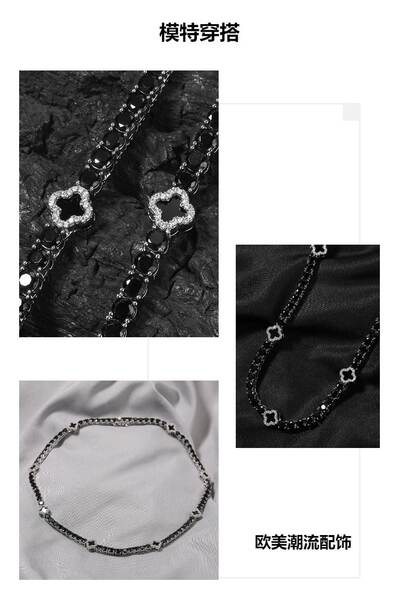 Coloque um colar de tênis em preto e prateado, um colar de tênis em branco.