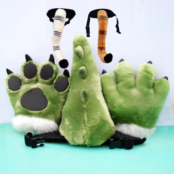 bonito tigre cauda pelúcia brinquedos de neve leão bonecas dinossauro punhos apr