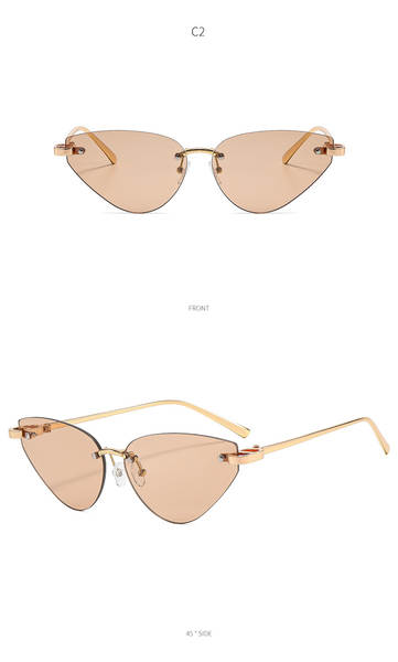 Óculos de sol triangular sem armação estilo europeu americano, lente cinza, proteção UV, óculos escuros feminino trendy