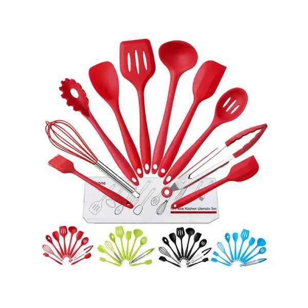 Amazon Silicone Utensílios de Cozinha 10 peças Set de Silicone Não Adesivo Caldeirão Resistente à Alta Calor Caldeirão Utensílios de Cozinha