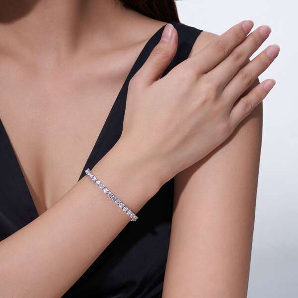 Corrente de Tênis Harém 4 Garras Moissanita S925 Prata Esterlina - Pulseira Unissex em Atacado