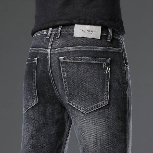 2026 Outono novo jeans masculino revestimento retangular elástico grosso modelo macio confortável masculino calças compridas