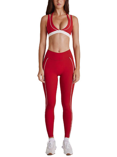 Férias transfronteiriças dois pedaços de cor branca corrida calças de fitness V colar de pescoço esportes roupas íntimas peito yoga roupa de roupa