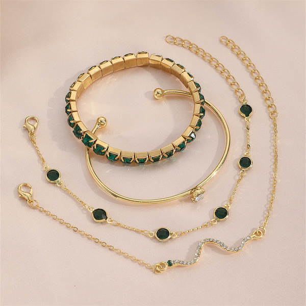 Transfronteiriço europeu-americano de moda verde avó diamante luxuoso luxuoso luxuoso luxuoso luxuoso 4 peças de alta sensibilidade serpente luxuoso metal luxuoso