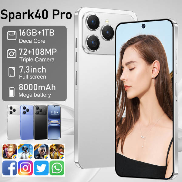 Novo Spark 40 Pro perforado 7.3 grande ecrã Android 14 comércio exterior explosivos em dinheiro 5G smartphone transfronteiriço