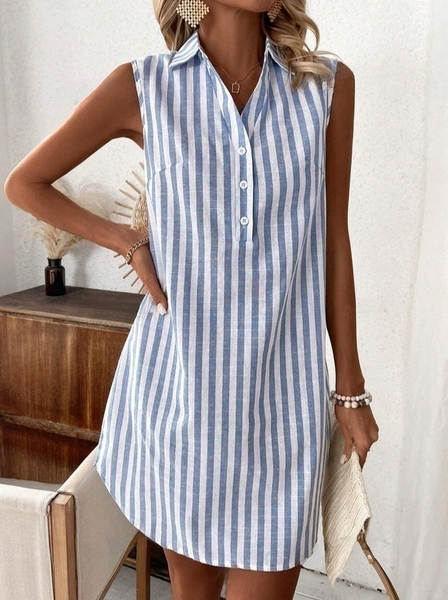 2025 União Europeia e EUA Comércio Exterior Transfronteiriço extremamente sem mangas V botão corda camisa vestido de moda casual feminino