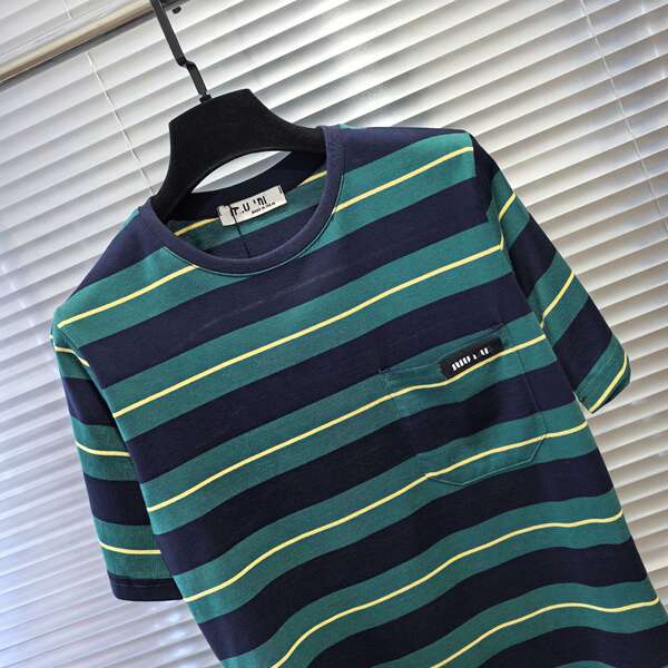 Camiseta curta listrada de algodão