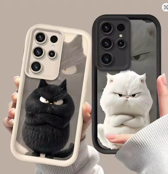 Samsung A15/A55 Super Cool Black White Cat S24 Ultra/S23FE Capa de celular S22 A24/A23