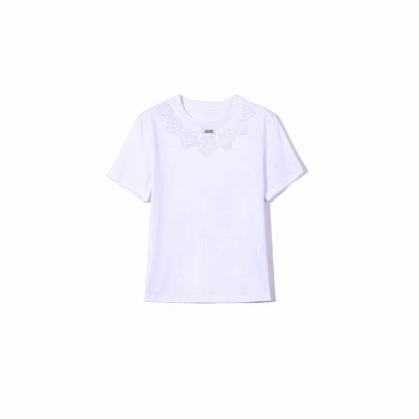 25 anos de outono miu luvas longas desenho da multidão de trabalho pesado de mão borboleta rolamento luvas curtas T-shirt modelo doce