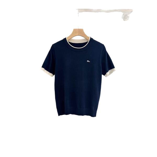 Vestido feminino de alta qualidade de Shenzhen South Oil 25 manhã outono miu casa corda corda corda corda de mão curta moda simples de 100 camisetas
