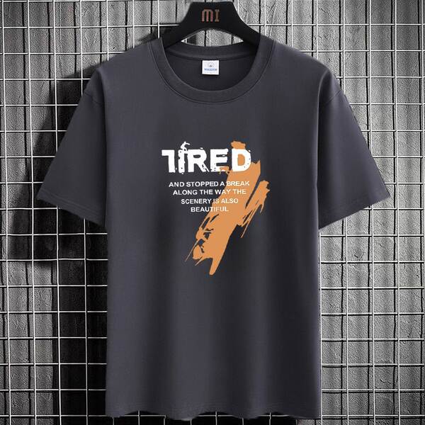 Camiseta masculina verão manga curta gola redonda estampa moda ins tamanho grande versátil básica