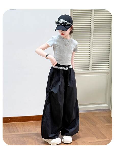 T-shirts para meninas de curta-metragem de verão de 2025 moda nova roupa de verão para meninas de verão de meia-metragem