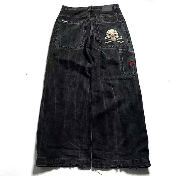 Transfronteiras JNCO Y2K Loose jeans masculino padrão hip-hop rua home homem calças largas