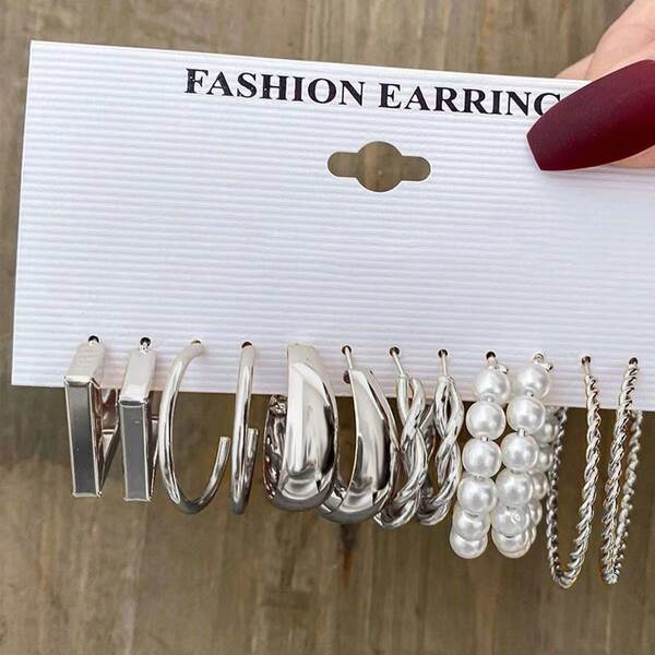 2025 transfronteiriço explosivo europeu-americano orelhas metálicas quadradas orelhas geométricas de combinação set in wind earrings