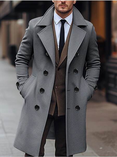 Casaco masculino longo de lã
