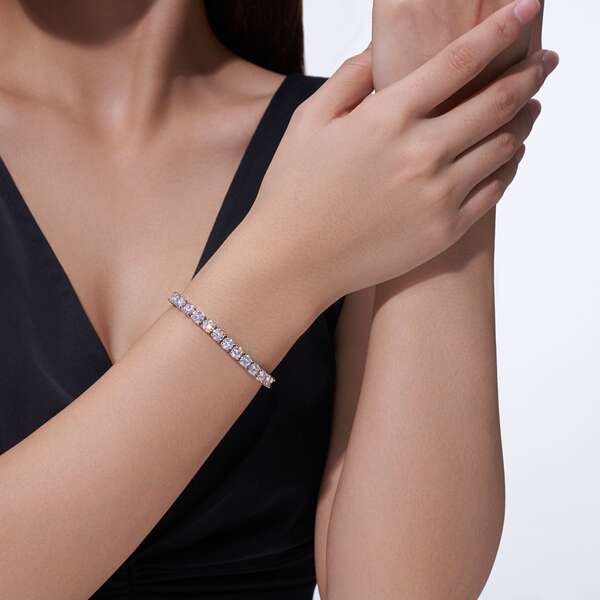 Corrente de Tênis Harém 4 Garras Moissanita S925 Prata Esterlina - Pulseira Unissex em Atacado