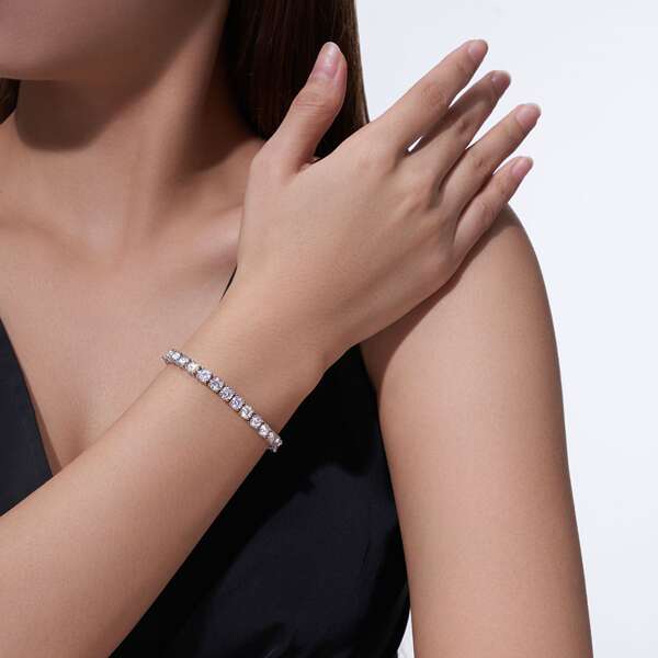 Corrente de Tênis Harém 4 Garras Moissanita S925 Prata Esterlina - Pulseira Unissex em Atacado