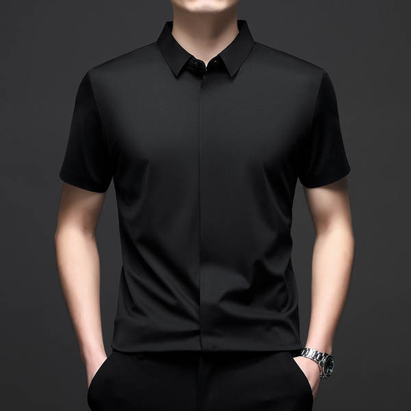Camiseta de couro curto para homens moda 2026 verão resiliência de negócios de lazer pura camisa de gelo para homens