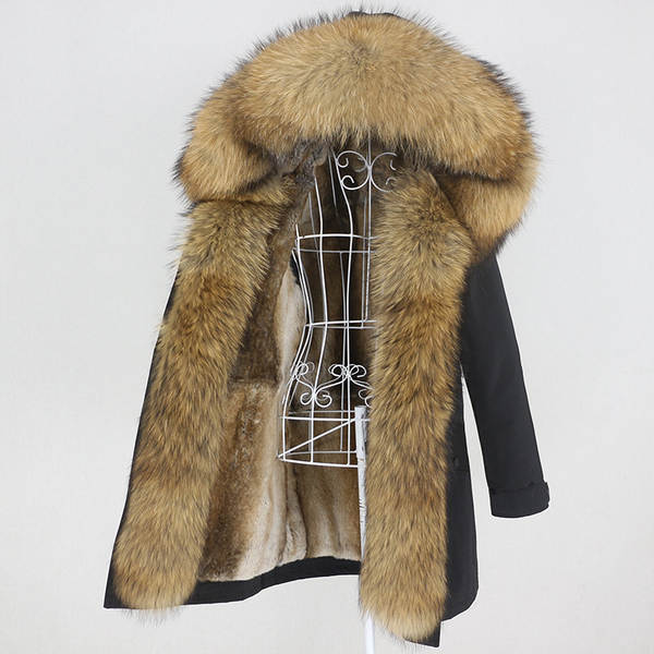 Comércio eletrônico transfronteiriço vestido de inverno feminino supera a mulher pode desmontar o cabelo real no cabelo longo coelho casaco de pele quente