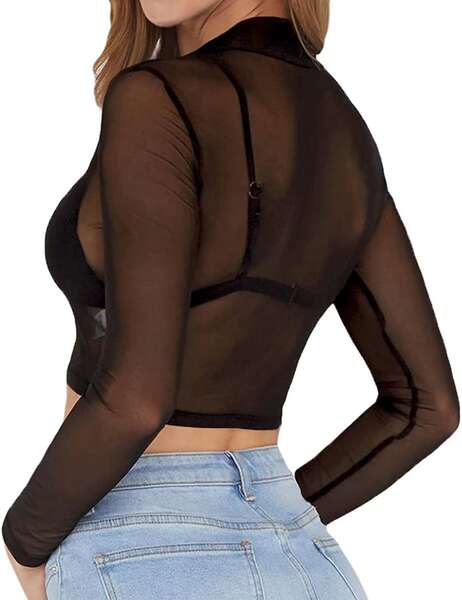Camiseta feminina de malha transparente