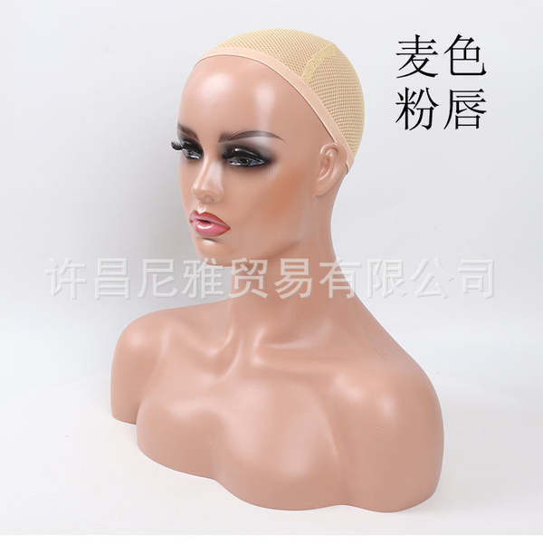 A origem da fábrica de cabelo falso modelo atacado pvc exibição feminina pele preta modelo europeia cabeça falsa ombro modelo cabeça