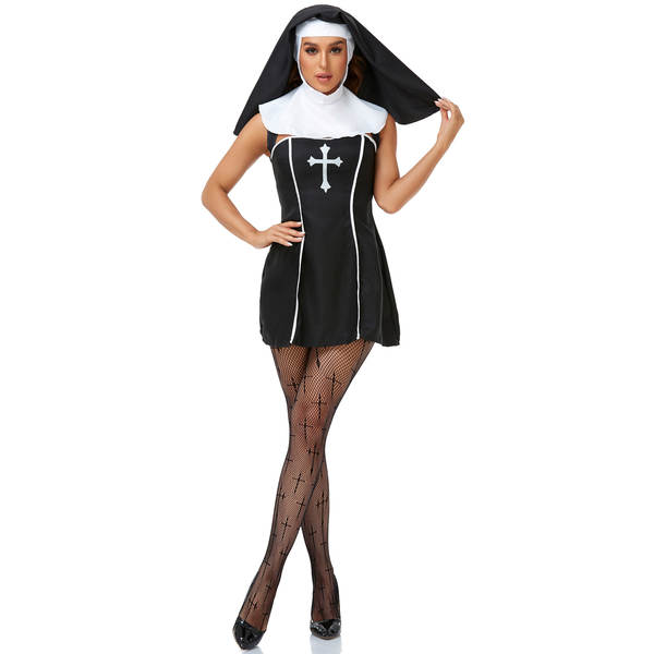 M-XL Vestido de Halloween Jogo de Papel Vestido de freira Feminino COS Jogo de Papel Uniforme de palco
