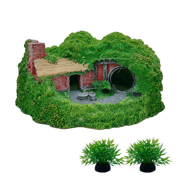 Transfronteiras aquecedor de peixes paisagem decoração de grama casa de resina imitação de grama casa de grama casa de aquário artesanato peças