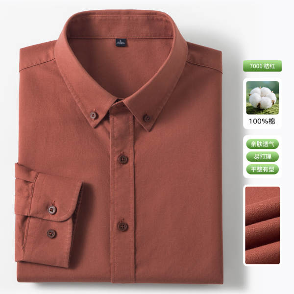 T-shirts masculinos de madeira de algodão puro Oxford T-shirts masculinos com mangas compridas T-shirts masculinos de primavera de 2025
