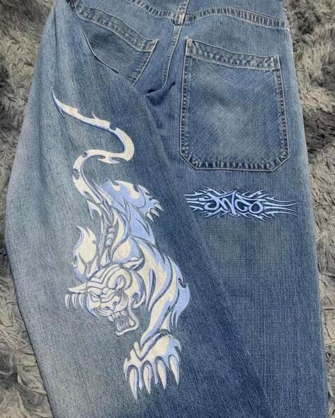 JNCO Y2K Loose jeans masculino padrão hip-hop rua masculino calças largas