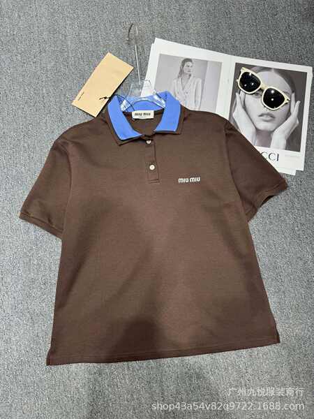 25 Primavera-Verão Nova Coleção Moda Idade Reduzida Duas camisetas de colarinho Miu alfabeto POLO T-Shirt T-Shirt