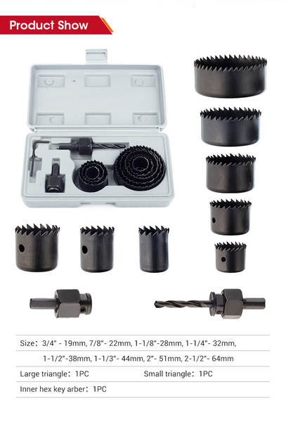 11pcs de madeira Hss caixão de metal de perfuração de perfuração do kit de corte da serra copo