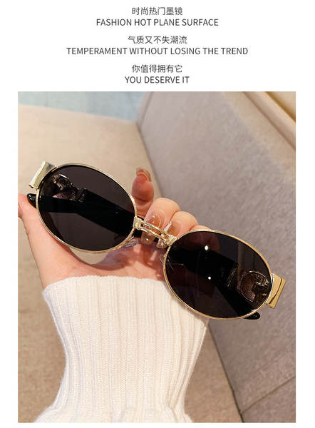 Óculos de sol ovalado fashion 2025 feminino estilo europeu americano ins xiaohongshu óculos escuros metal trendy masculino