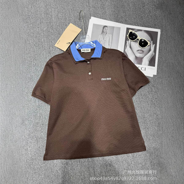 25 Primavera-Verão Nova Coleção Moda Idade Reduzida Duas camisetas de colarinho Miu alfabeto POLO T-Shirt T-Shirt